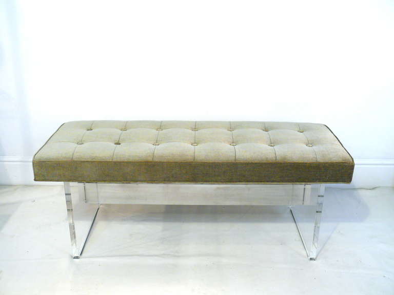 Mid-Century Modern Lucite and Chrome Tufted Bench