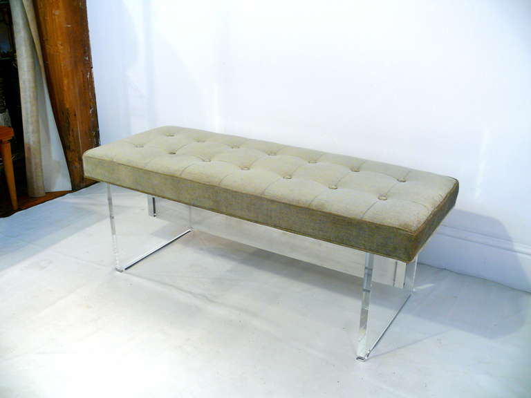 American Lucite and Chrome Tufted Bench