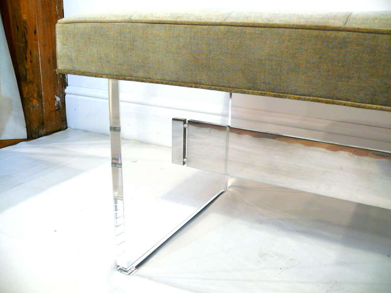 Lucite and Chrome Tufted Bench In Excellent Condition In New York, NY