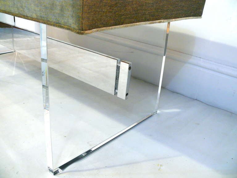 Lucite and Chrome Tufted Bench 1