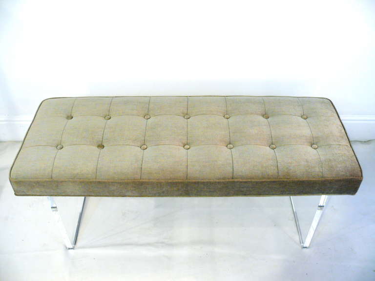 Lucite and Chrome Tufted Bench 2