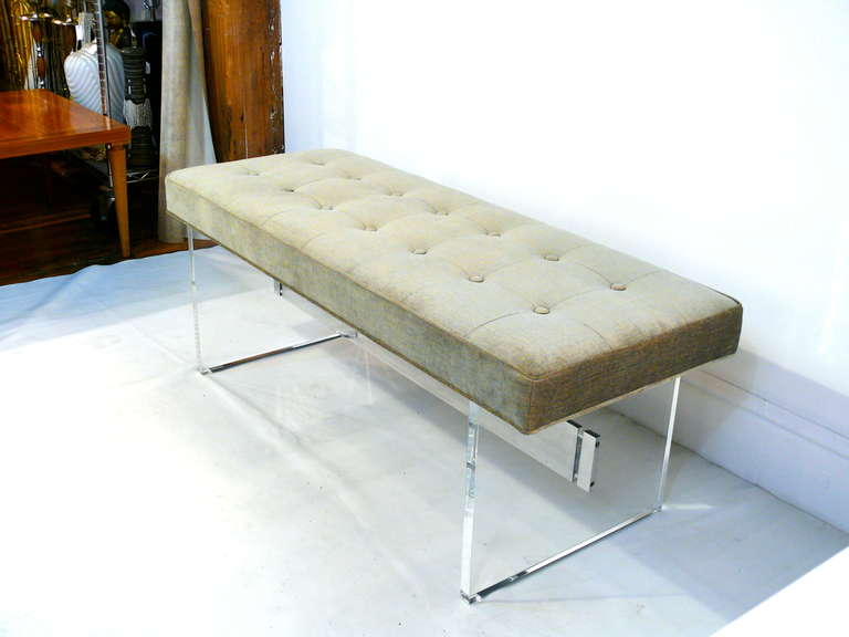 Lucite and Chrome Tufted Bench 4