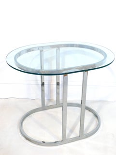 Oval Flat Bar Chrome and Glass Side Table