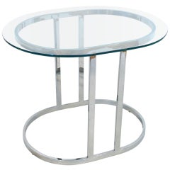 Oval Flat Bar Chrome and Glass Side Table 4
