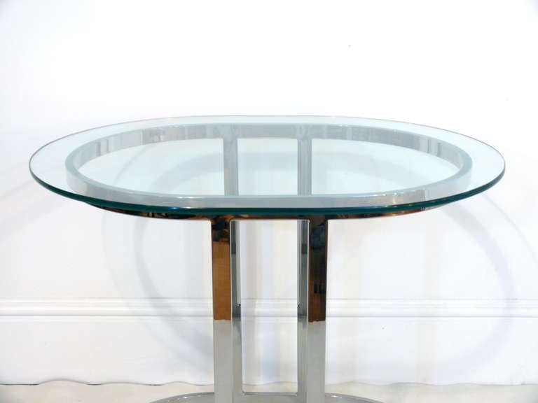 Mid-Century Modern Oval Flat Bar Chrome and Glass Side Table