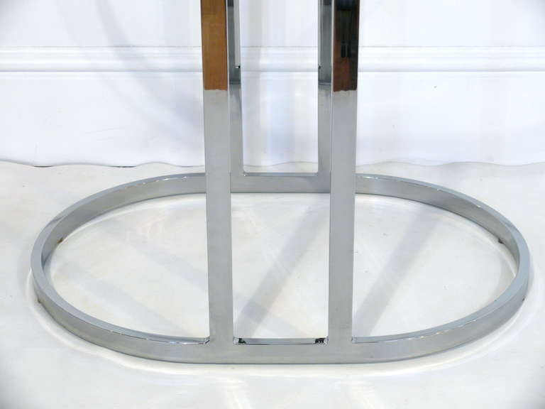 Oval Flat Bar Chrome and Glass Side Table In Excellent Condition In New York, NY