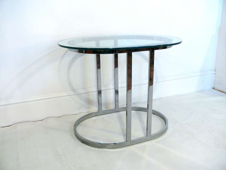 American Oval Flat Bar Chrome and Glass Side Table