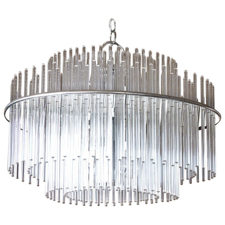 Glass Rod and Chrome Scolari Chandelier