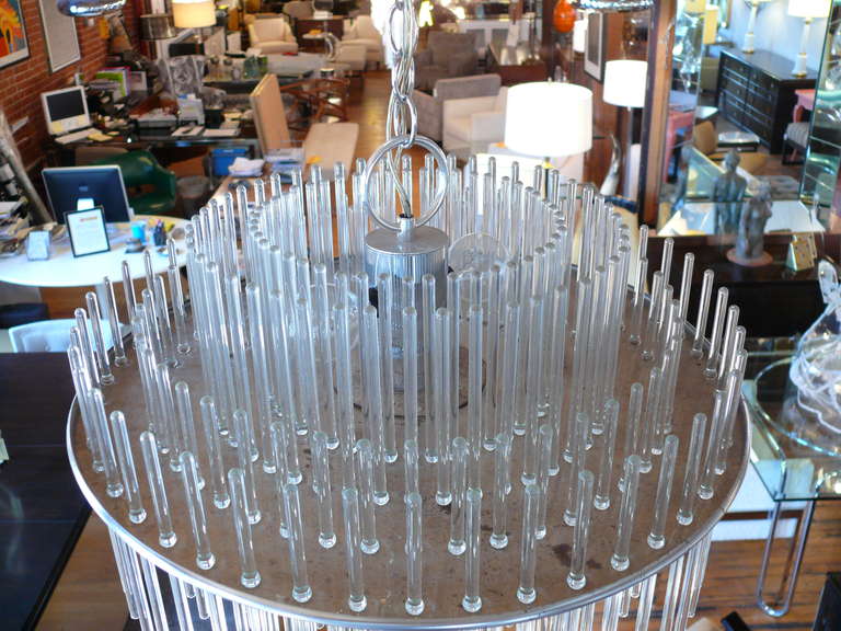 Glass Rod and Chrome Scolari Chandelier In Good Condition In New York, NY