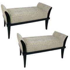 Pair of Ebonized Flared Armed Benches 2