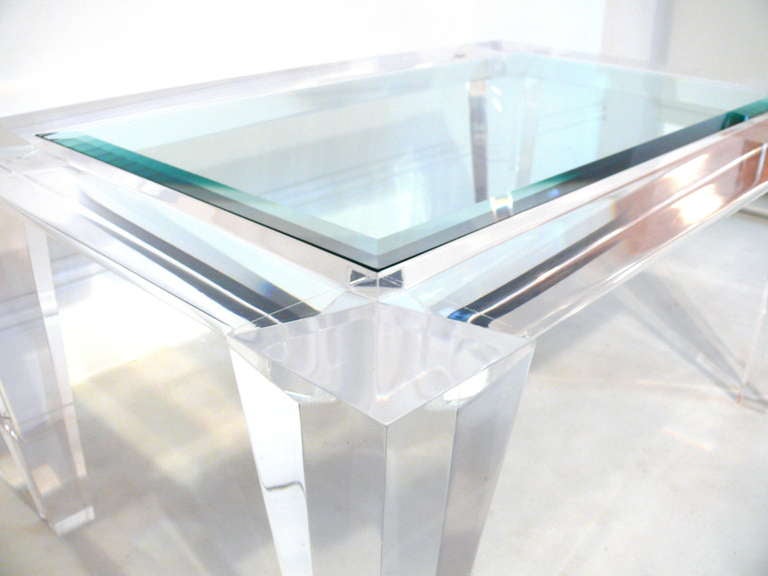 Mid-Century Modern Lucite and Glass Prismatic Cocktail or Side Table