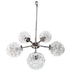Five-Globe Glass and Chrome Sputnik Chandelier in the Style of Kalmar 9