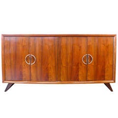 Mid-Century Modern Walnut and Brass Credenza