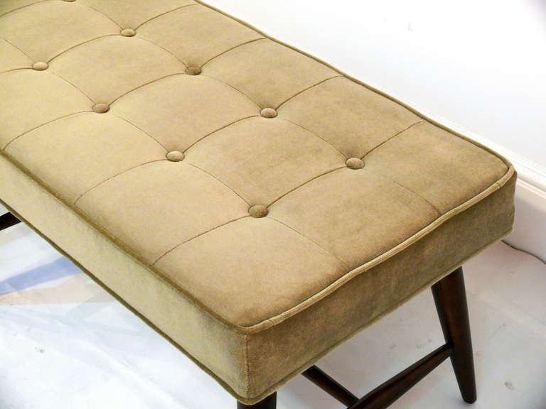 Upholstery Tufted Ebonized Mid Century Bench