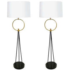 Pair of Brass Tripod Floor Lamps