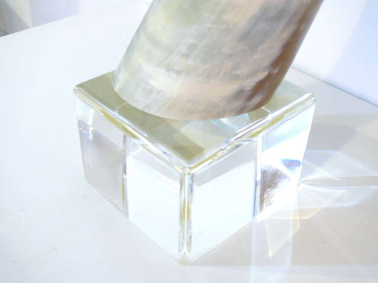 20th Century Horn On Lucite Sculpture