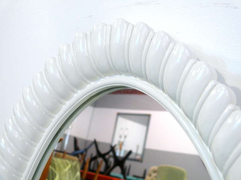 American Pair of White Lacquered Shell Mirrors