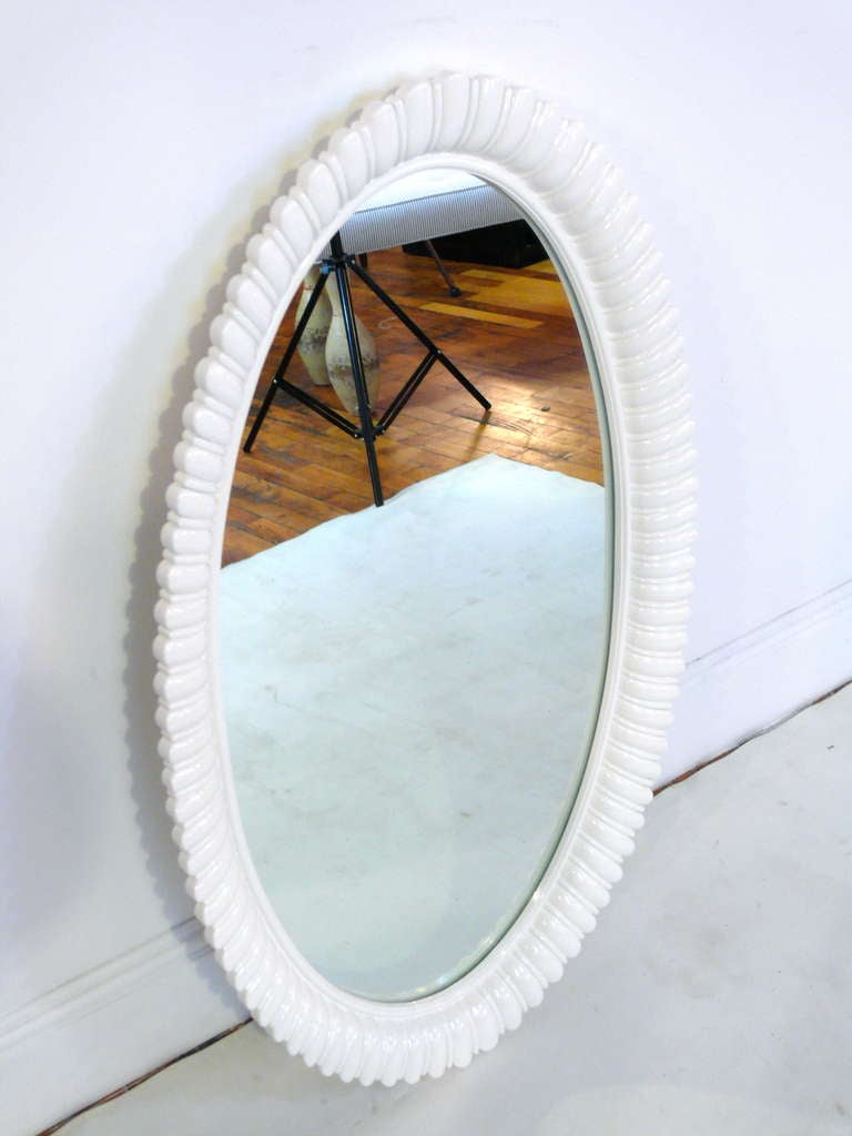 Pair of White Lacquered Shell Mirrors 2