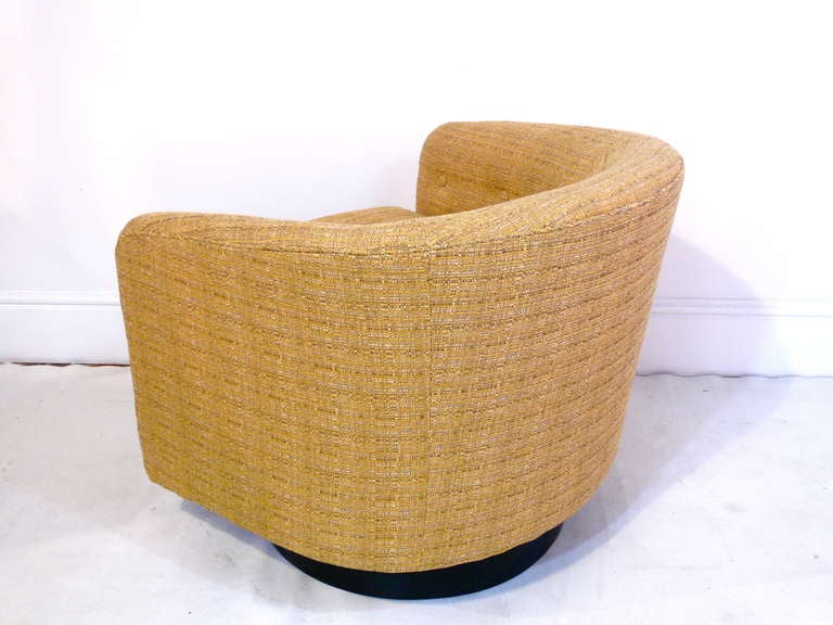 Upholstery Pair of Milo Baughman Swivel Barrel Chairs