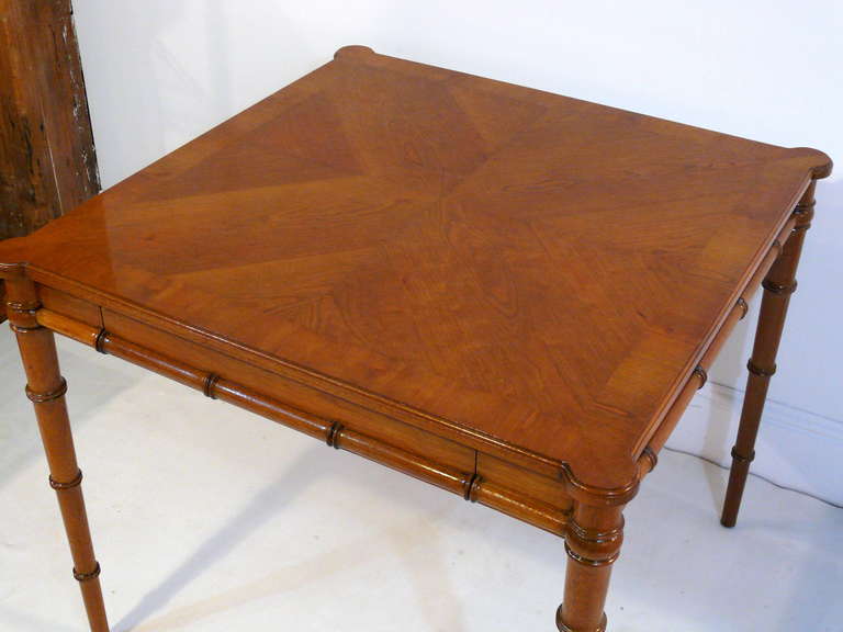 20th Century John Stuart Faux Bamboo Bookmatched Game Table