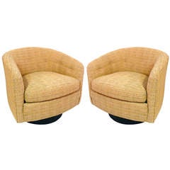 Pair of Milo Baughman Swivel Barrel Chairs