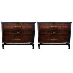 Pair of Inlaid Three Drawer Chests/Commodes