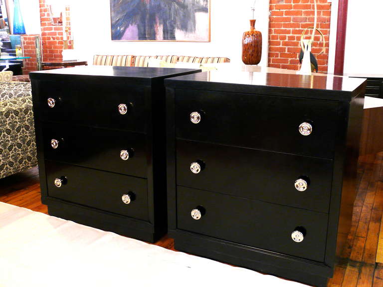 Pair of Ebonized Three-Drawer Midcentury Chests