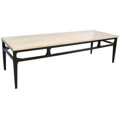 Mid-Century Travertine Top Coffee Table