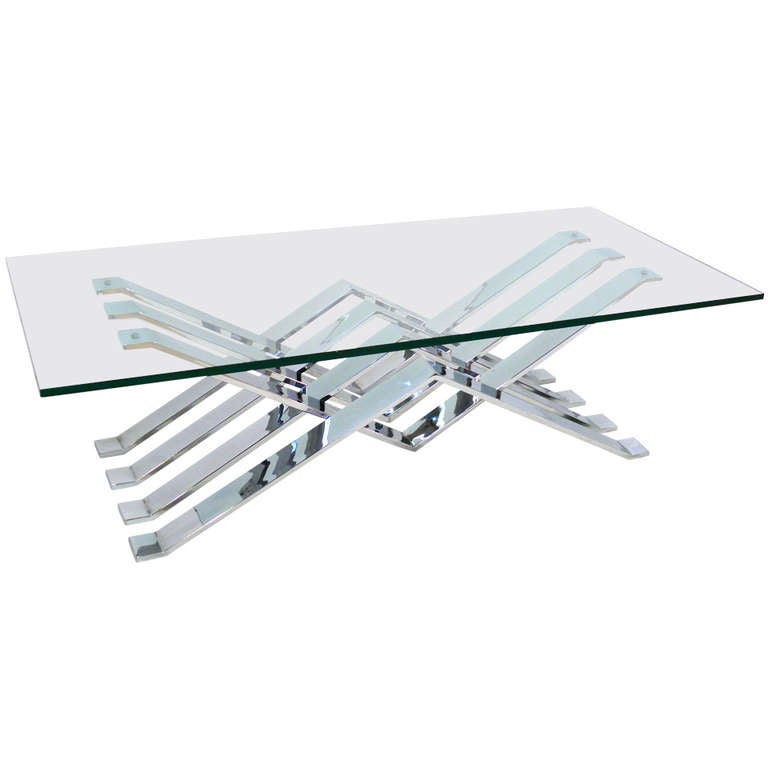 Chrome And Glass Zig Zag Coffee Table For At 1stdibs Chrome And Glass Zig Zag Coffee Table For