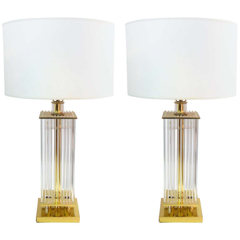 Pair of Lightolier Glass Rod Table Lamps For Sale at 1stdibs