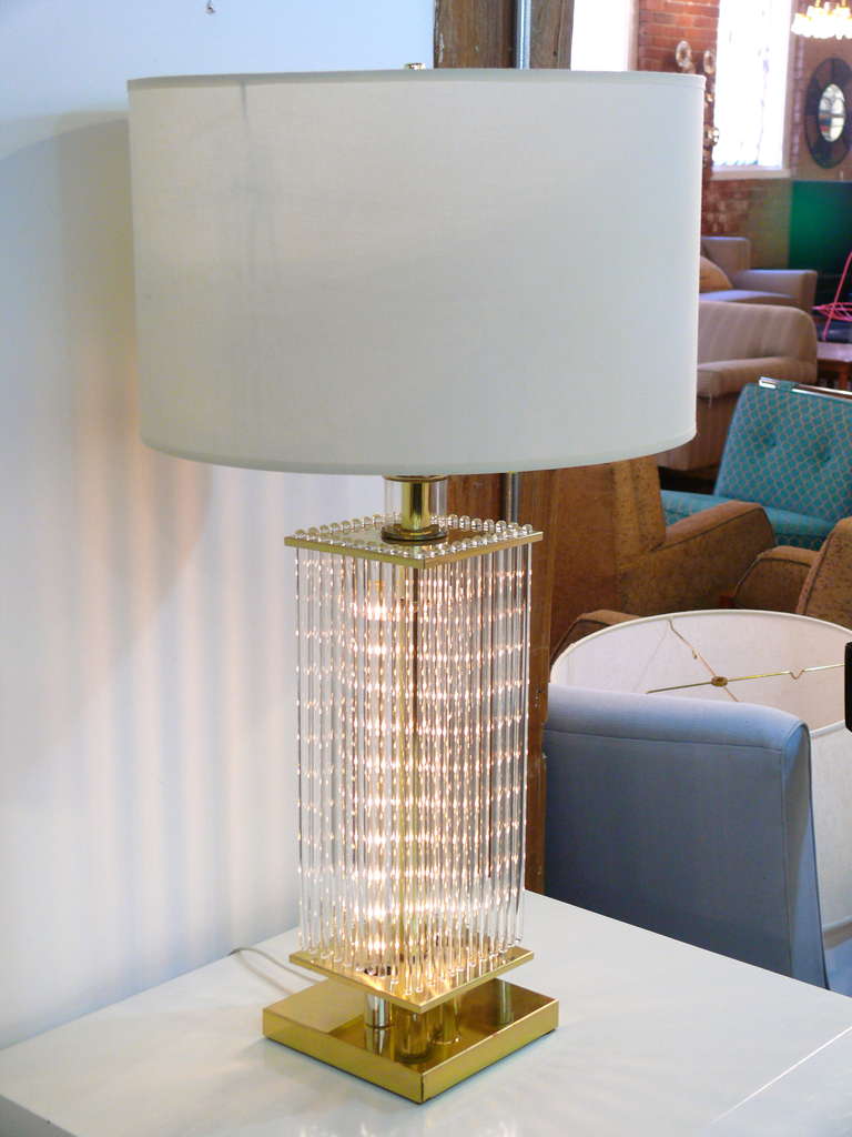 Brass  Glass Rod Table Lamp By Sciolari for Lightolier