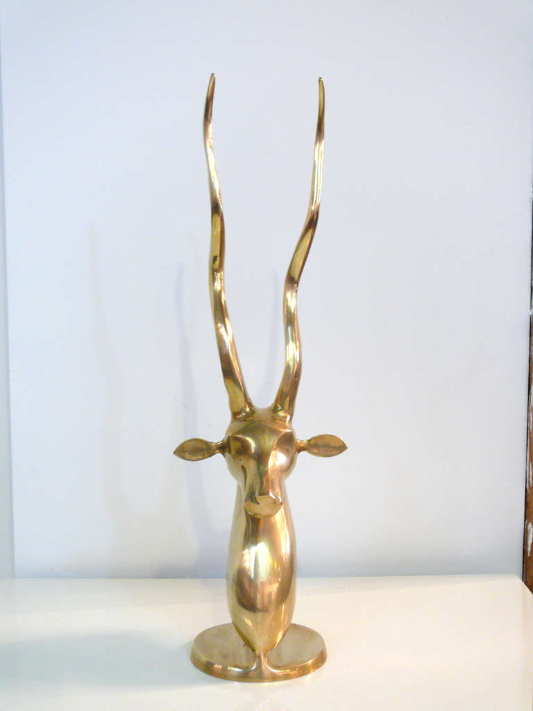Mid-Century Modern Tall Brass Gazelle Sculpture