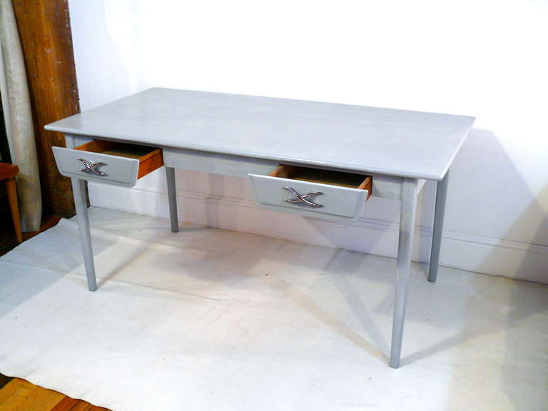 Grey Cerused Danish Writing Table or Desk In Excellent Condition In New York, NY