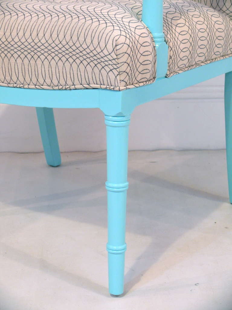 Mid-Century Modern Tiffany Blue Faux Bamboo Chair