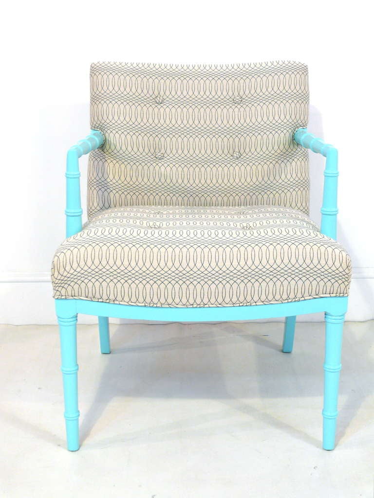 20th Century Tiffany Blue Faux Bamboo Chair