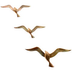 Vintage Set of Three Brass Seagulls