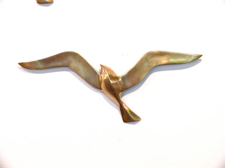 Mid-Century Modern Set of Three Brass Seagulls