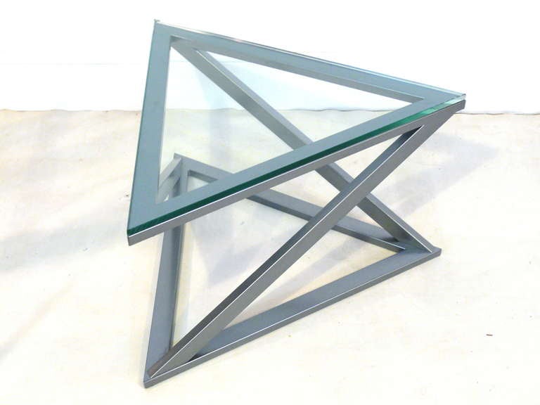 Mid-Century Modern Triangular Gun Metal Side Table