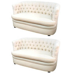 Vintage Pair of Tufted Back Curvaceous Settees