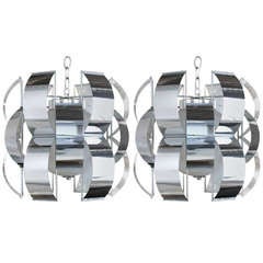 Pair of Chrome Pendant Lights