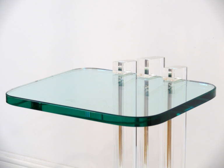 Small side/drink table in lucite and glass signed Les Prismatiques @ 1970.