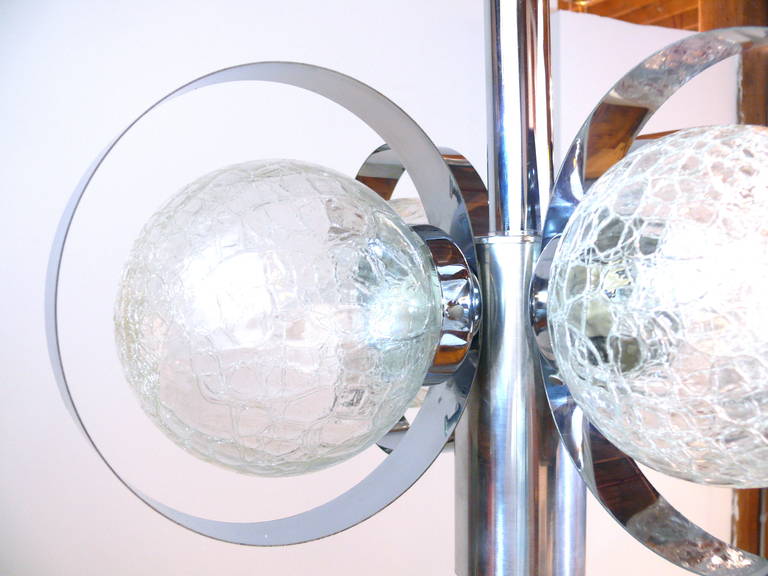 Mid-20th Century Pair of Chrome Crackled Globe Chandeliers