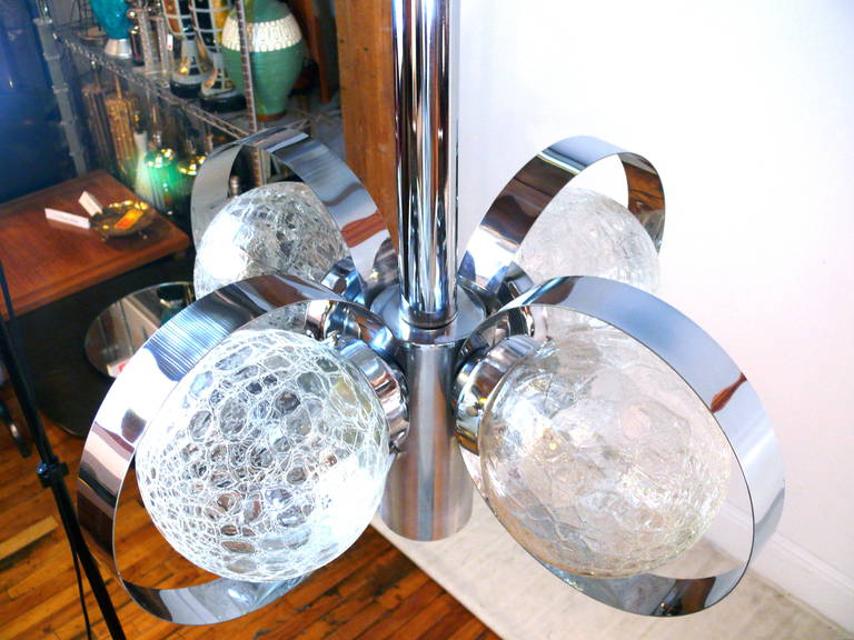 Pair of Chrome Crackled Globe Chandeliers 1