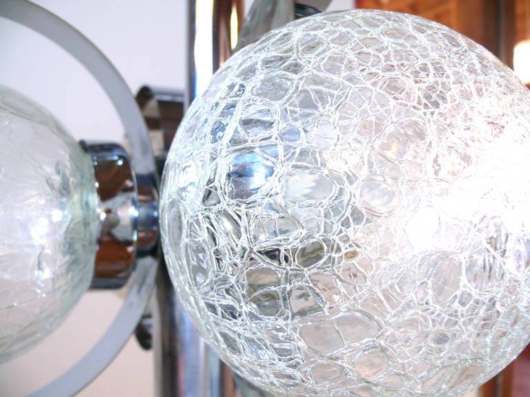 Pair of Chrome Crackled Globe Chandeliers 2