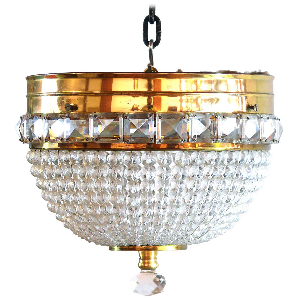 Crystal Beaded and Brass Dome Chandelier