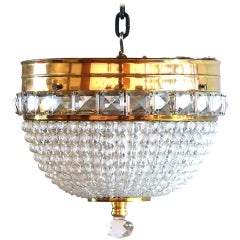 Crystal Beaded and Brass Dome Chandelier