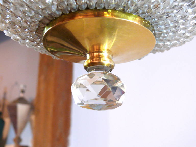 Crystal Beaded and Brass Dome Chandelier In Good Condition In New York, NY