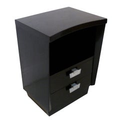 Midcentury Curved Front Ebonized, Two-Drawer End Table