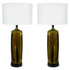 Pair of Monumental Glazed Ceramic Lamps