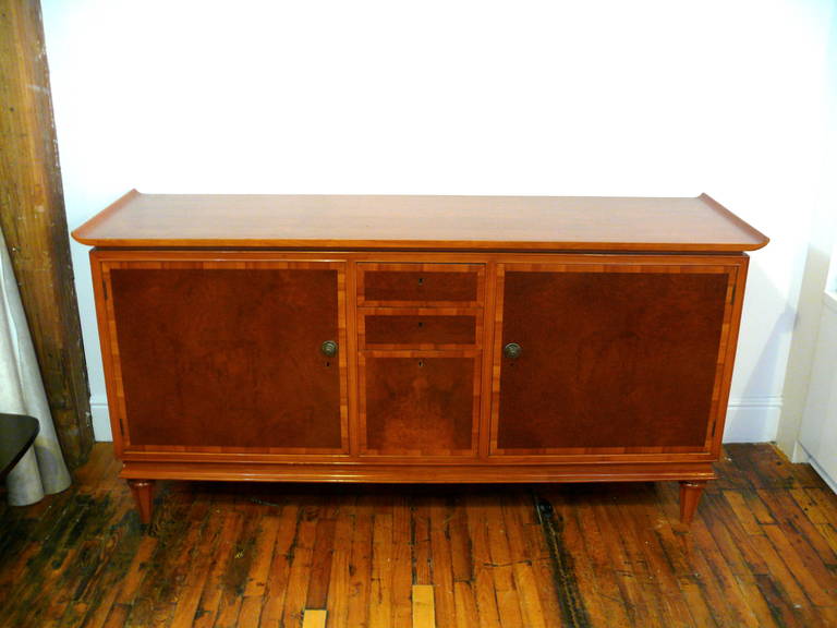 Custom German Pagoda Style Cherry and Burl Mid-Century Sideboard In Good Condition In New York, NY